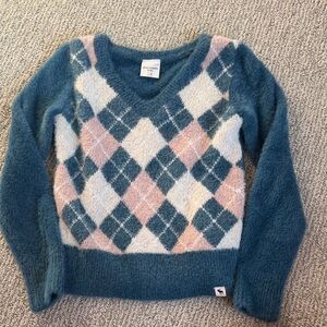 Argyle Patterned Teal and Pink Sweater